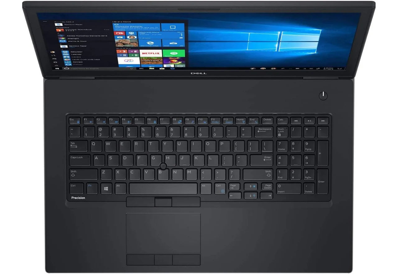 “Dell Precision 7710 business laptop front view – Xeon E3 1535M, 16 GB RAM, 512 GB SSD, 17″ display, professional workstation”