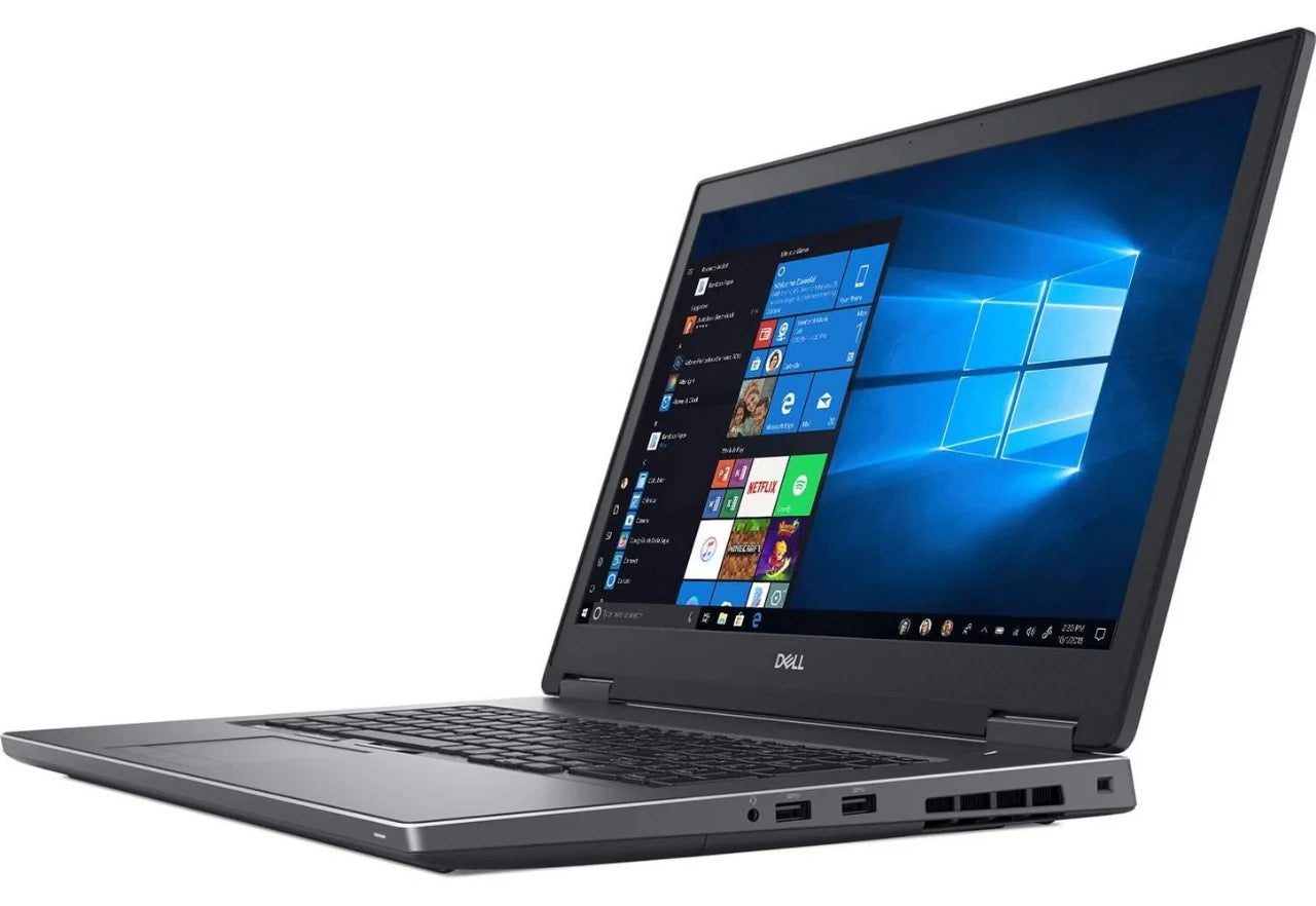 “Dell Precision 7710 open view showing keyboard and 17″ display – Xeon E3 1535M, 16 GB RAM, 512 GB SSD, high-performance laptop”